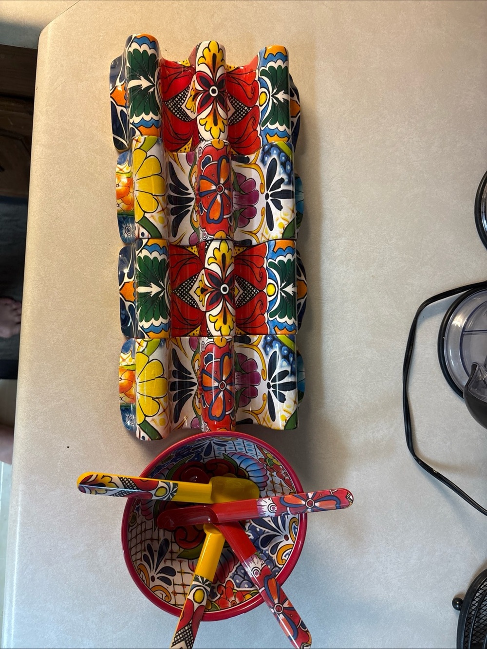 Colorful Ceramic Utensil Holder & Spoon Rest Set - Multicolor
